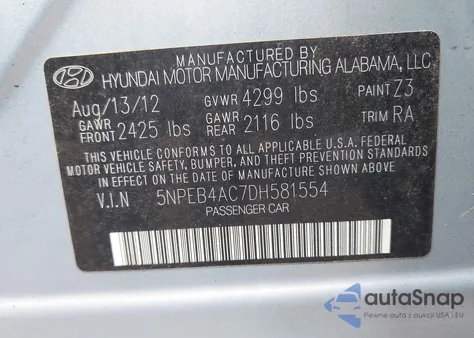 2013 Hyundai Sonata Gls from USA, damaged, VIN 5NPEB4AC7DH581554